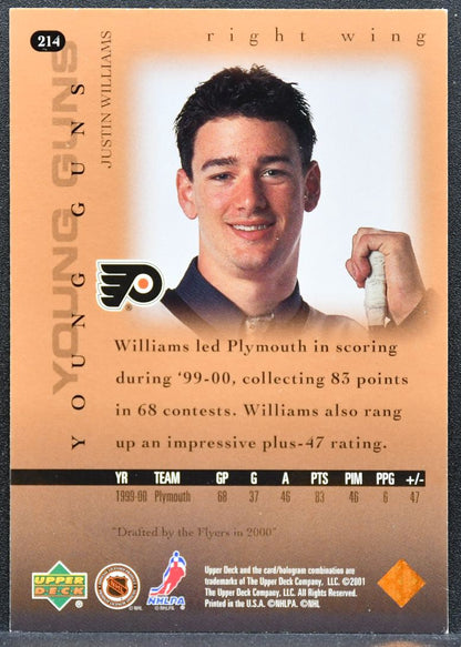 2000-01 Upper Deck Young Guns Justin Williams 214 Philadelphia Flyers RC 5893