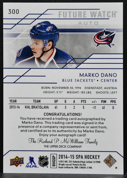 2014-15 SP Authentic Future Watch Auto Marko Dano Blue Jackets Auto 751/999 9495