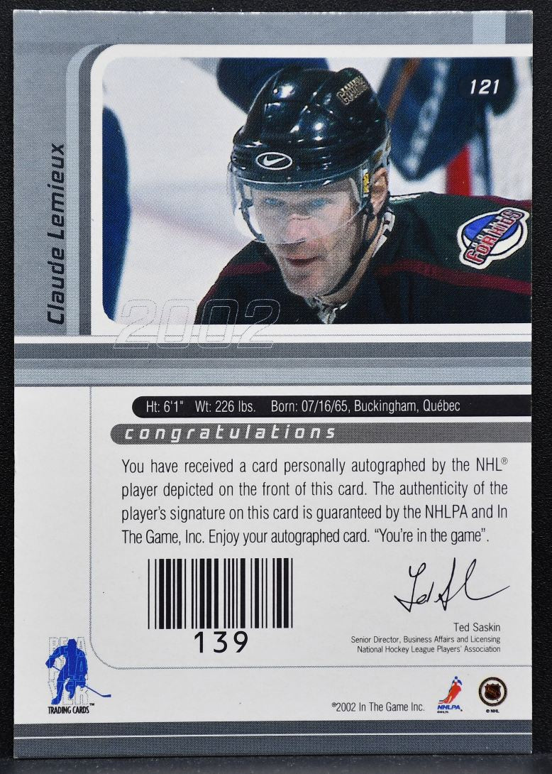 2001-02 Be a Player Signature Series Auto Vault Stamped Claude Lemieux Auto 0514