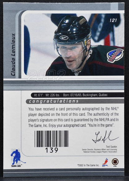 2001-02 Be a Player Signature Series Auto Vault Stamped Claude Lemieux Auto 0514