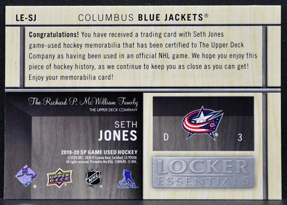 2019-20 SP Game Used Locker Essentials Seth Jones LE-SJ Blue Jackets Jersey 8436