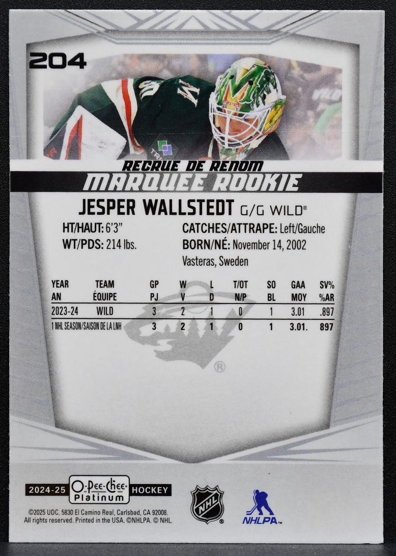 2024-25 O-Pee-Chee Platinum Marquee Rookie Jesper Wallstedt 204 Wild RC 8839