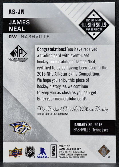 2016-17 SP Game Used 2016 NHL All-Star Skills Fabrics James Neal Jersey 8832
