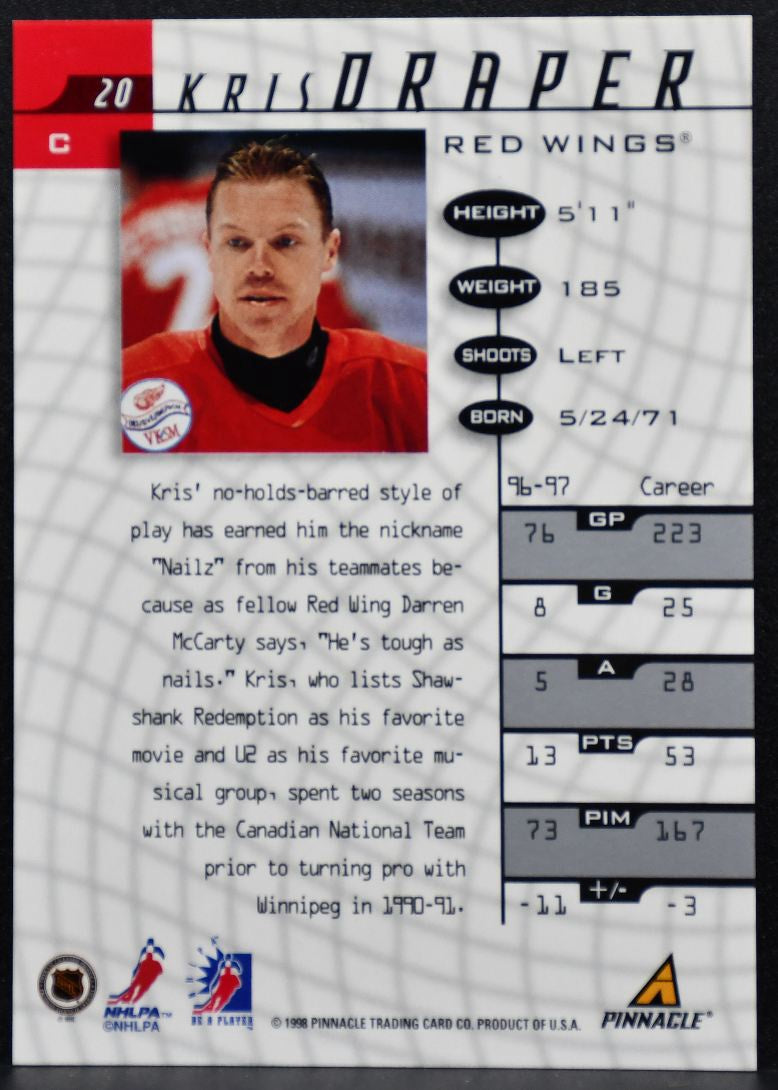1997-98 Pinnacle Be a Player Autographs Kris Draper Detroit Red Wings Auto 2985
