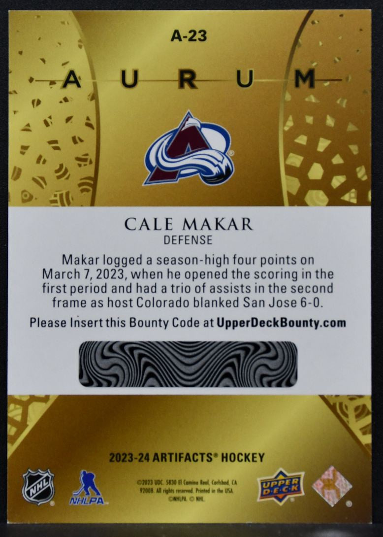 2023-24 Upper Deck Artifacts Aurum Cale Makar A-23 Colorado Avalanche 9165