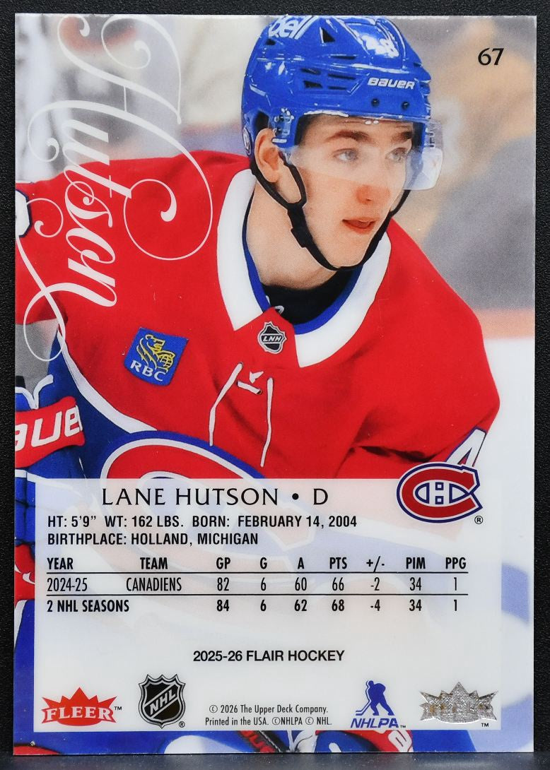 2025-26 Flair Lane Hutson 67 Montreal Canadiens 1044