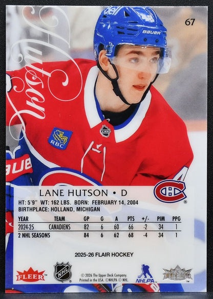 2025-26 Flair Lane Hutson 67 Montreal Canadiens 1044