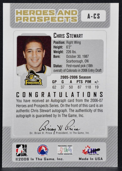 2005-06 ITG Heroes and Prospects Series II Stewart A-CS Frontenacs Auto 2698
