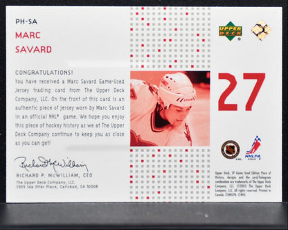 2002-03 SP Game Used Piece of History Marc Savard Flames 034/225 Jersey 4046