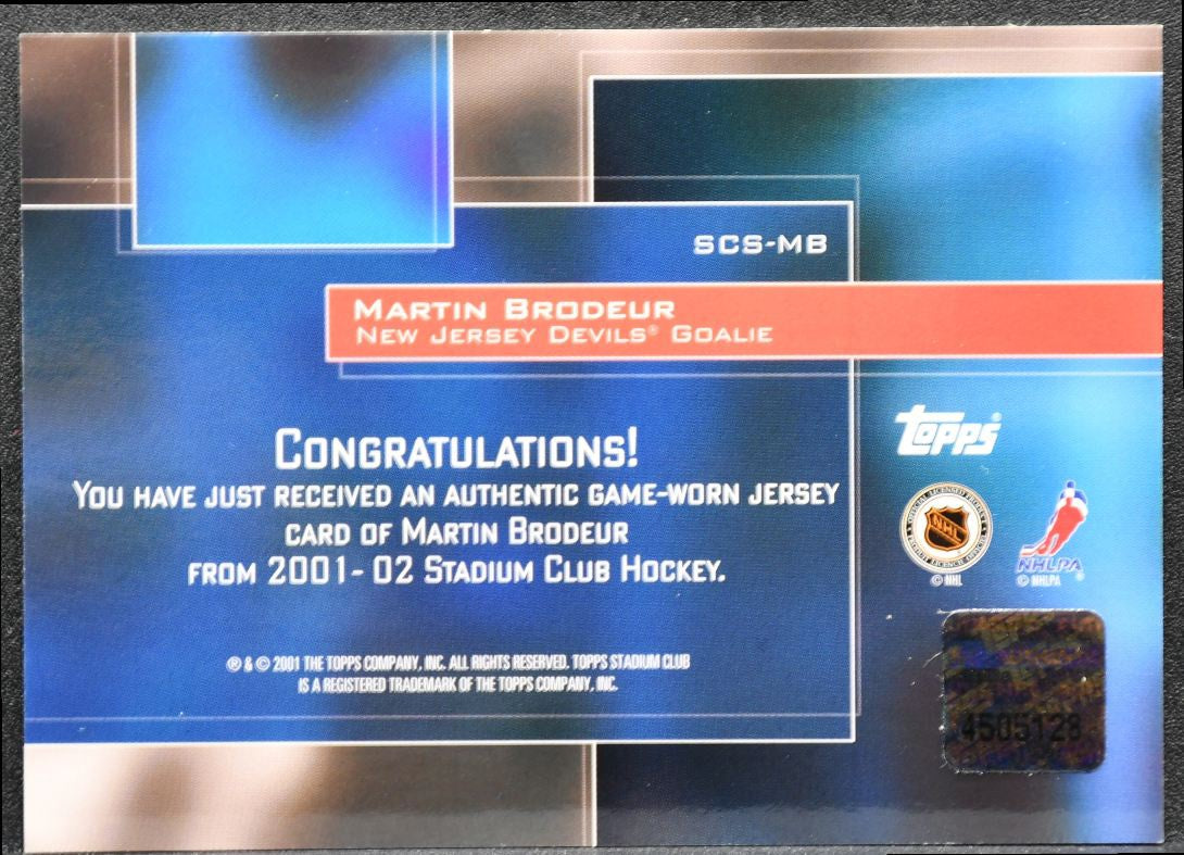2001-02 Topps Stadium Club Souvenirs Jersey Martin Brodeur SCS-MB Jersey 6812