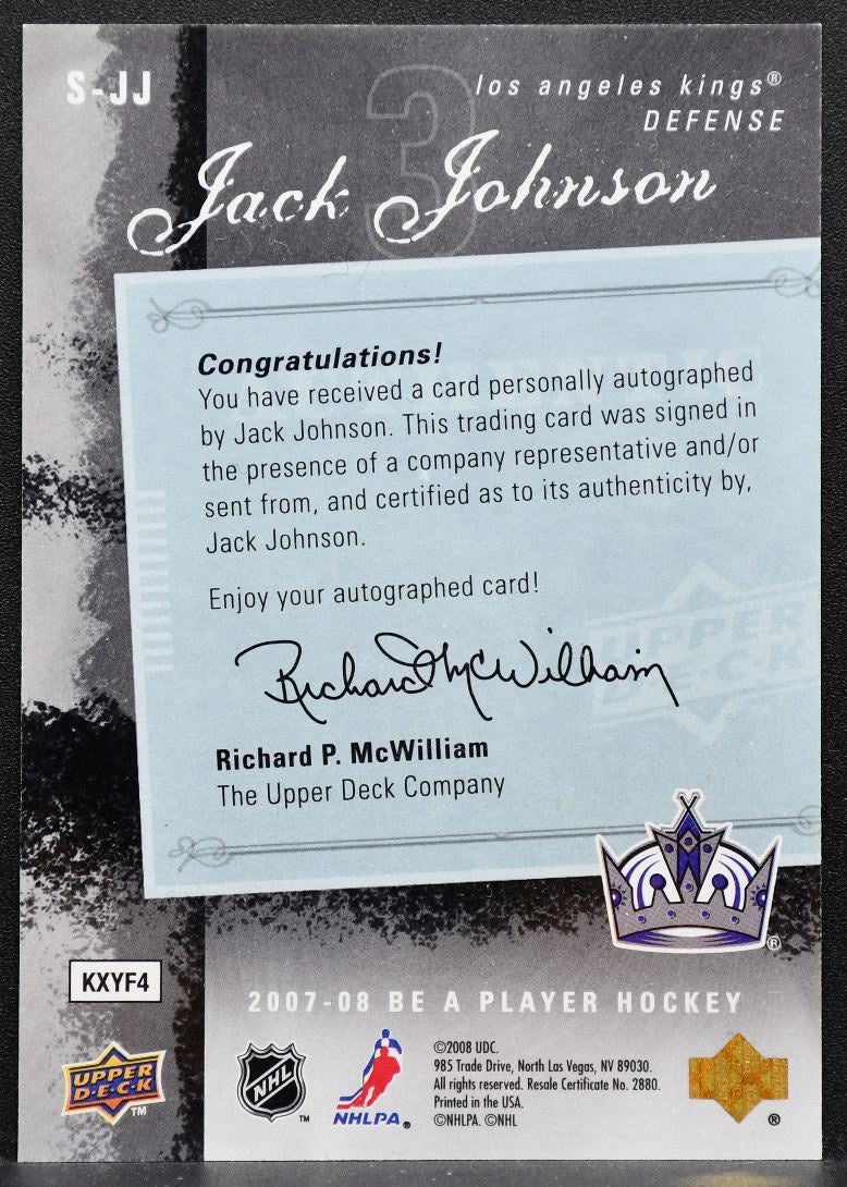 2007-08 Upper Deck Be a Player Signatures Jack Johnson S-JJ Kings Auto 2336