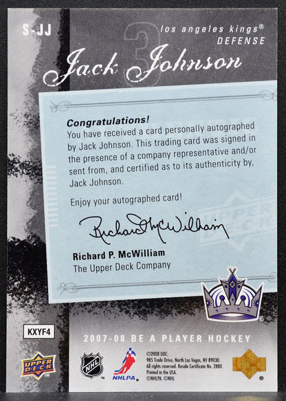 2007-08 Upper Deck Be a Player Signatures Jack Johnson S-JJ Kings Auto 2336