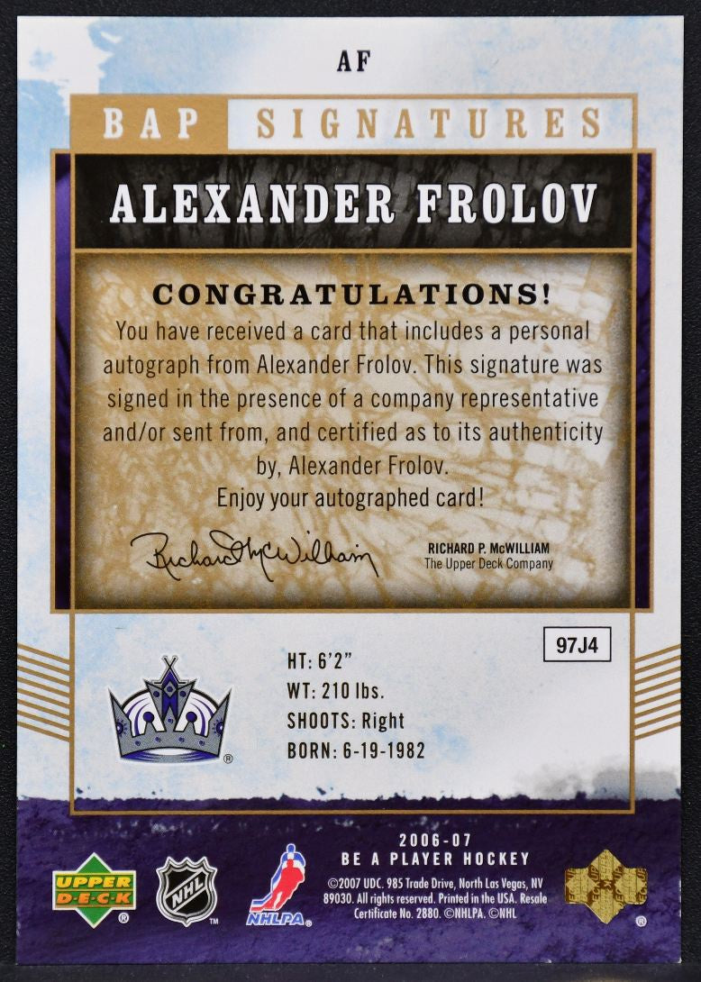 2006-07 Upper Deck BAP Signatures Alexander Frolov AF Kings Auto 2520