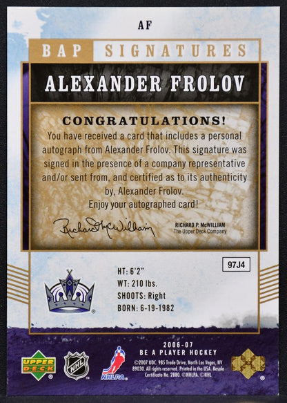 2006-07 Upper Deck BAP Signatures Alexander Frolov AF Kings Auto 2520