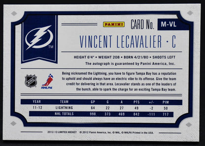2012-13 Panini Limited Monikers Vincent Lecavalier M-VL Auto 17/25 Patch