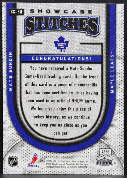 2005-06 Flair Showcase Stitches Mats Sundin SS-SU Maple Leafs Jersey 3896