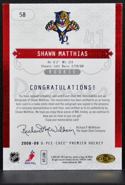 2008-09 O-Pee-Chee Premier Quad Patch Auto Matthias RC Auto 238/299 Jersey 9953