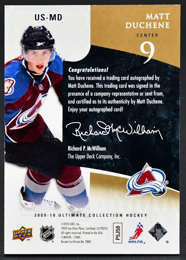 2010-11 UD Ultimate Collection Ultimate Signatures Matt Duchene US-MD Auto