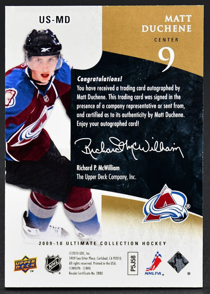 2010-11 UD Ultimate Collection Ultimate Signatures Matt Duchene US-MD Auto