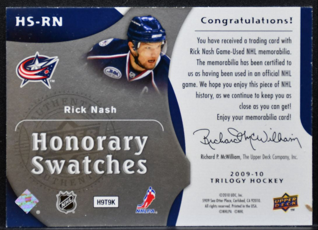 2009-10 Upper Deck Trilogy Honorary Swatches Rick Nash HS-RN Jackets Jersey 3308