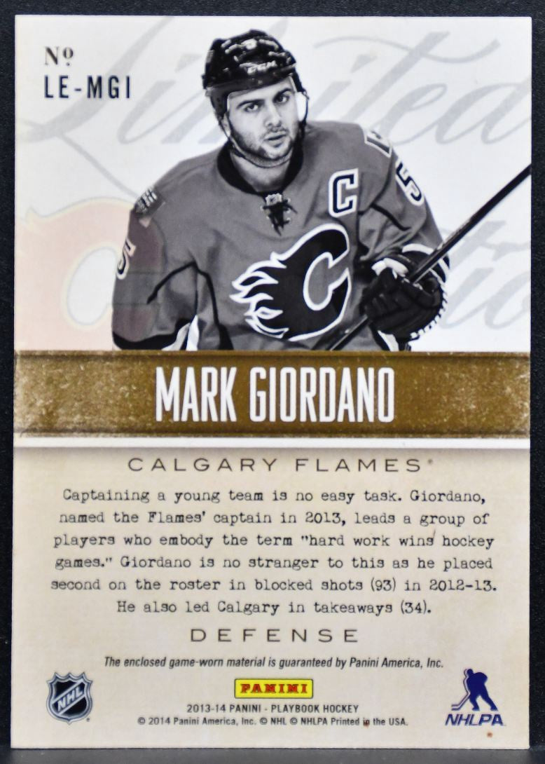 2013-14 Panini Playbook Limited Edition Mark Giordano Flames 69/99 Jersey 4651