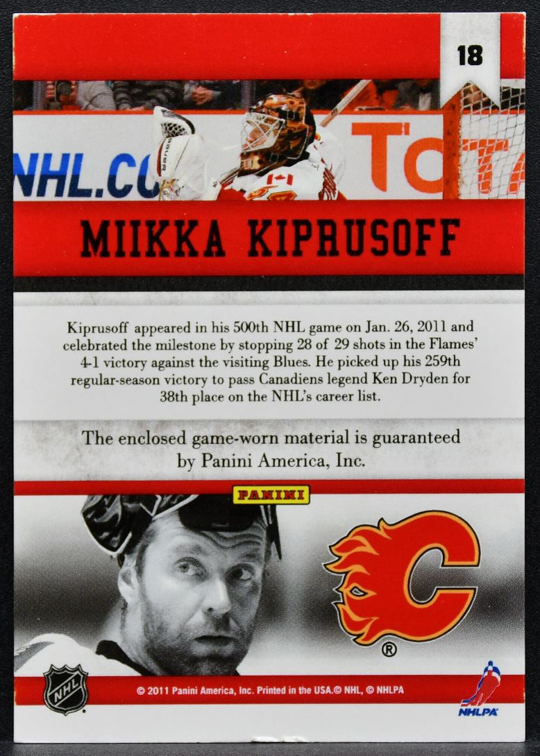 2010-11 Panini All-Goalies Stopper Sweaters Miikka Kiprusoff Flames Jersey 2082