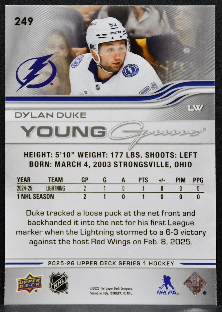 2025-26 Upper Deck Series 1 Young Guns Dylan Duke 249 Lightning RC 4056