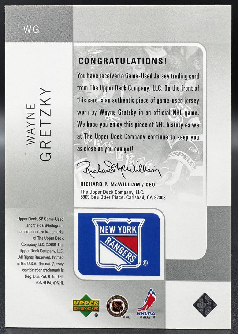 2001-02 UD SP Game Used Wayne Gretzky WG New York Rangers Jersey