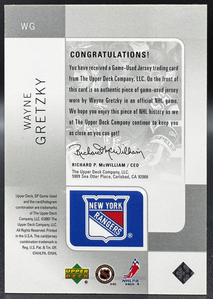 2001-02 UD SP Game Used Wayne Gretzky WG New York Rangers Jersey