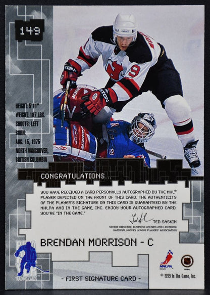 1999-100 Be a Player Millennium Autographs Gold Brendan Morrison 149 Auto 3894