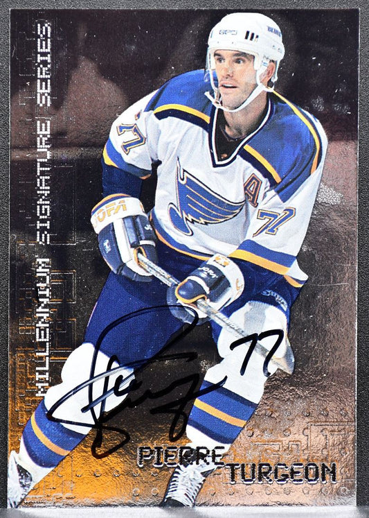 1999-100 In The Game Millennium Signature Series Pierre Turgeon Blues Auto 7736