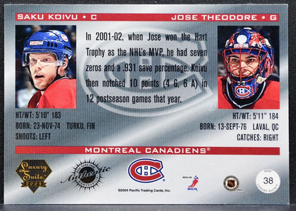 2003-04 Pacific Luxury Suite Jersey Koivu / Theodore Canadiens Jersey 9648