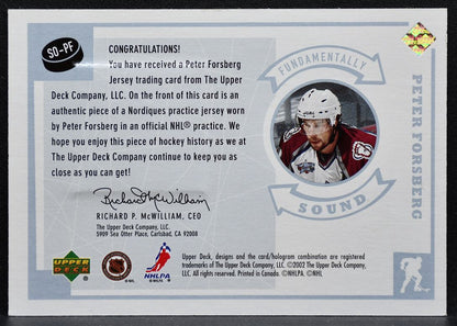 2002-03 UD Vintage Fundamentally Sound Jerseys Peter Forsberg Jersey 8438