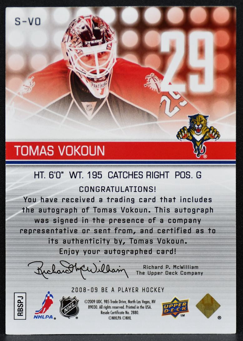 2008-09 Upper Deck Be A Player Signatures Tomas Vokoun S-VO Panthers Auto 6115