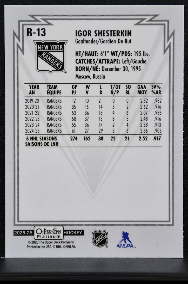 2025-26 O-Pee-Chee Platinum Retro Igor Shesterkin R-13 New York Rangers 3833