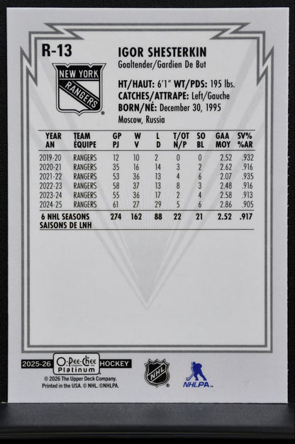 2025-26 O-Pee-Chee Platinum Retro Igor Shesterkin R-13 New York Rangers 3833