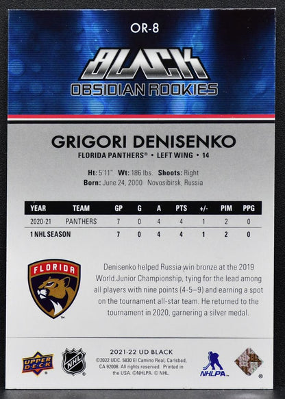 2021-22 UD Black Obsidian RC Grigori Denisenko OR-8 Florida Panthers RC 30/99 8168