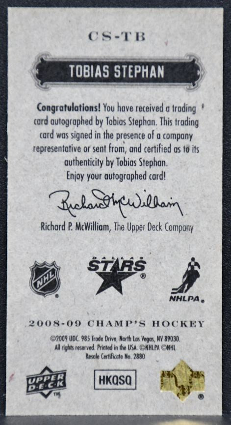 2008-09 Upper Deck Champ's Signatures Tobias Stephan CS-TB Auto 3450