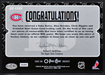 2007-08 OPC Quad Jerseys Koivu/Huet/Higgins/Kovalev Jersey 8333