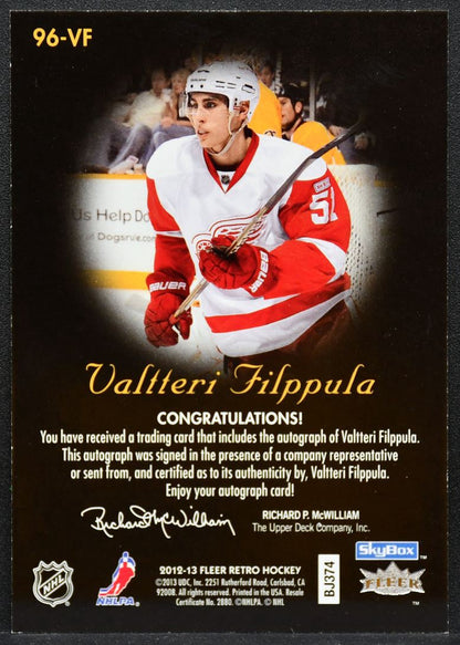 2012-13 Fleer Retro Auto 1996 Valtteri Filppula 96-VF Red Wings Auto 1677