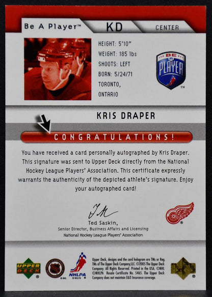 2005-06 Upper Deck Be a Player Signatures Kris Draper KD Auto 3863