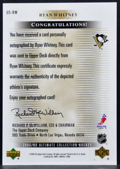 2005-06 UD Ultimate Collection Signatures Ryan Whitney US-RW Penguins Auto 7041