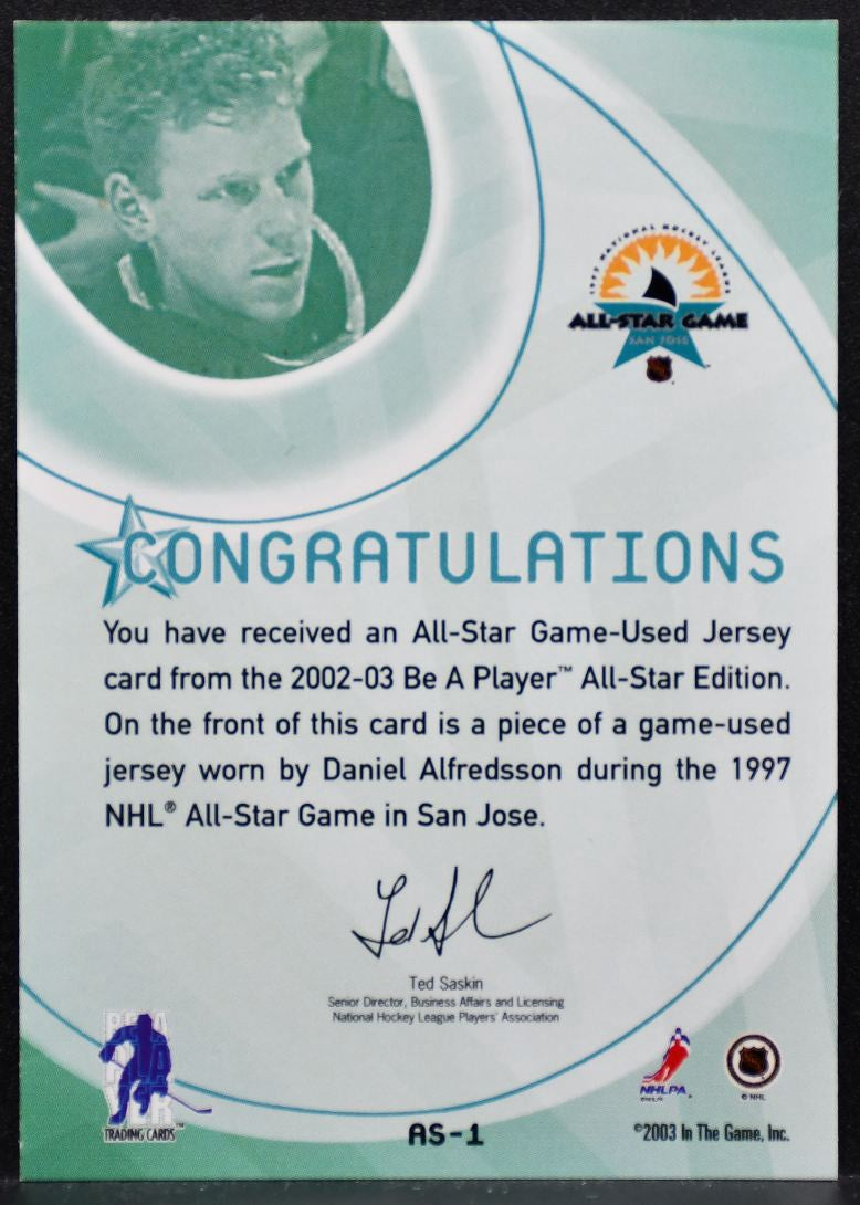 2002-03 Be a Player All-Star Edition Jerseys Daniel Alfredsson Jersey 8871