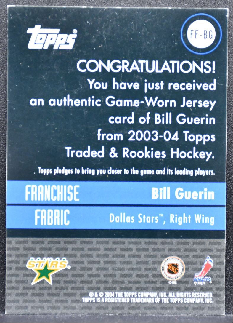 2003-04 Topps Traded & Rookies Franchise Fabrics Bill Guerin Stars Jersey 1120