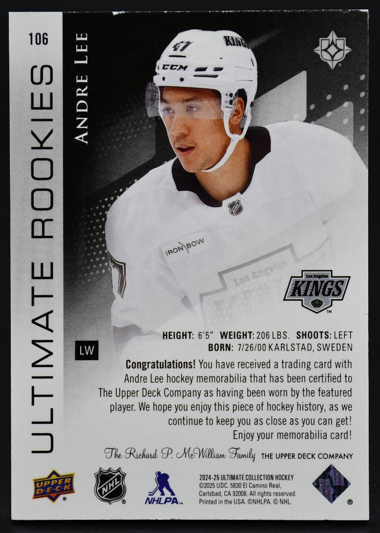 2024-25 UD Ultimate Collection Rookies Lee Los Angeles Kings RC /499 Jersey