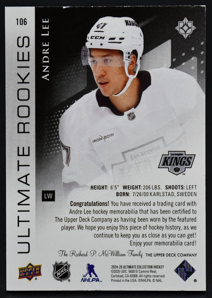 2024-25 UD Ultimate Collection Rookies Lee Los Angeles Kings RC /499 Jersey