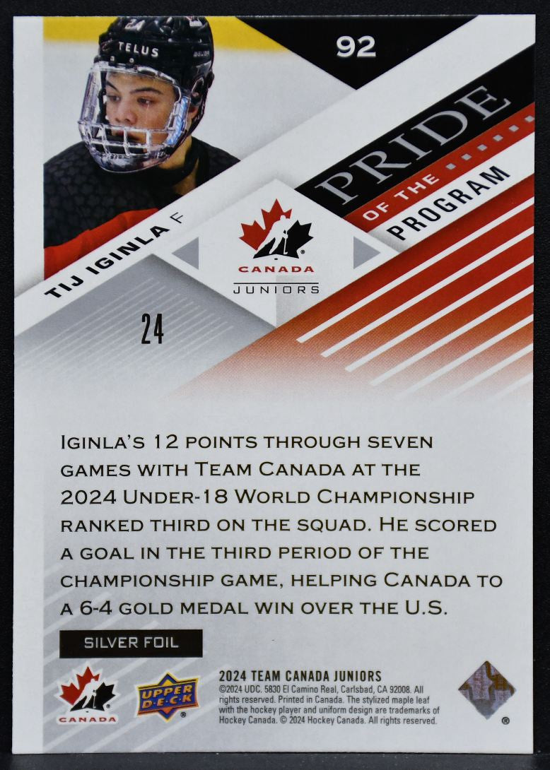2024-25 Upper Deck Team Canada Juniors Pride of the Program Tij Iginla 92 Canada 3803
