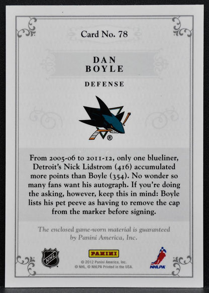 2011-12 Panini Dominion Jersey Dan Boyle 78 San Jose Sharks Jersey 4114