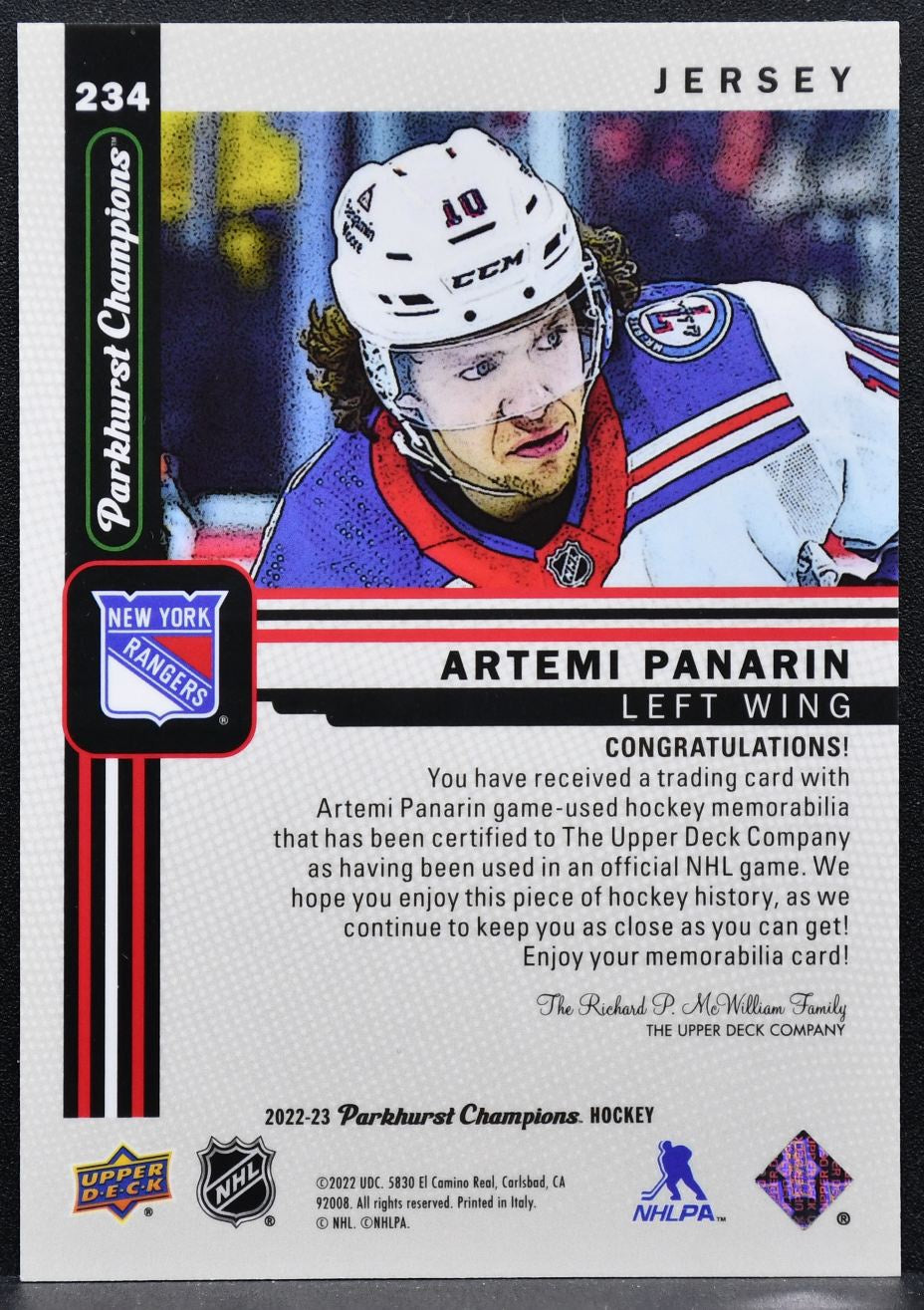 2022-23 Parkhurst Champions Veteran Jersey Artemi Panarin Rangers Jersey 3444
