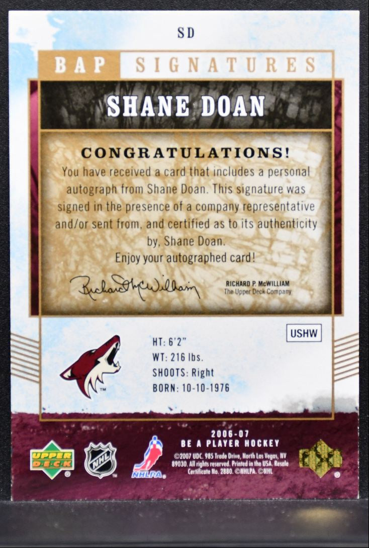 2006-07 Upper Deck Be A Player Signatures Shane Doan Phoenix Coyotes Auto 1359